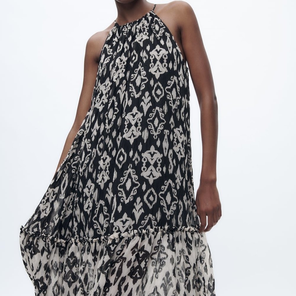 Zara Black + White Paisley PRINTED MIDI DRESS Size Small NWT